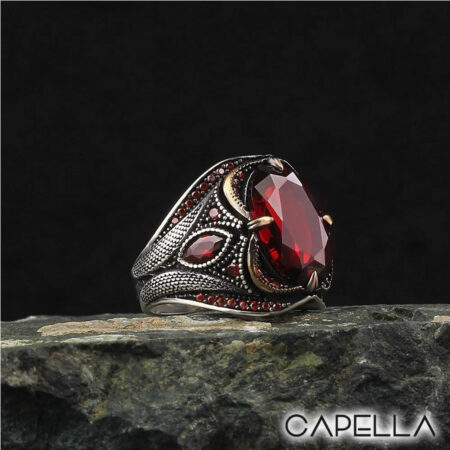 anillo-de-hombre-plata-925-zirconia-roja
